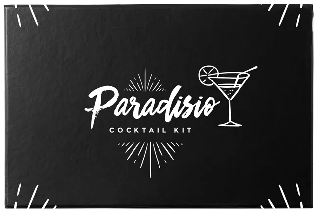 Black custom rigid box with Paradisio Branding