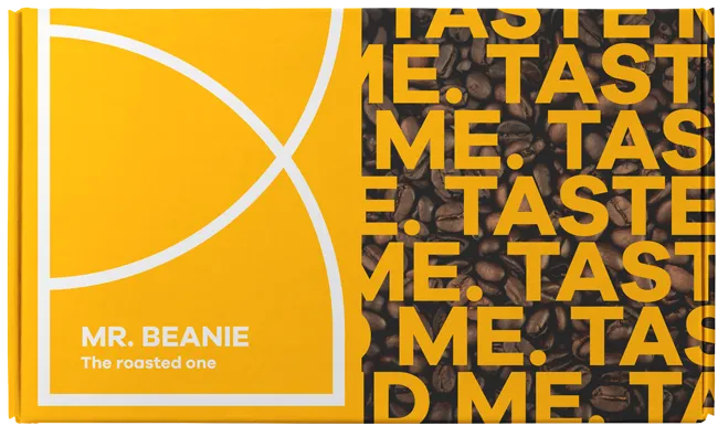 Yellow custom mailer box with Mr. Beanie Branding