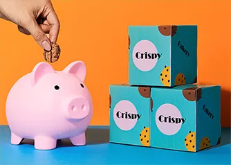 Custom bakery folding boxes with cookie branding and piggy bank prop