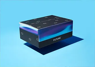 Custom printed dark shipping box with modern branding