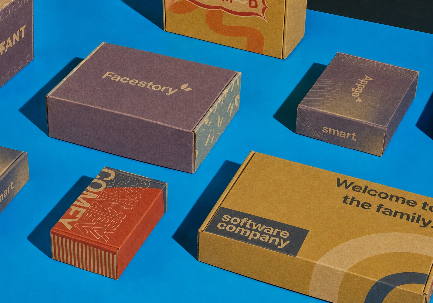 Kraft board mailer boxes with natural earthy texture and printed design